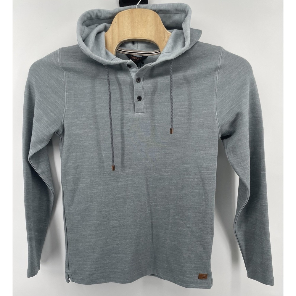 Outpost Makers Hooded Henley Mens Small Gray Heathered Long Sleeve Everyday